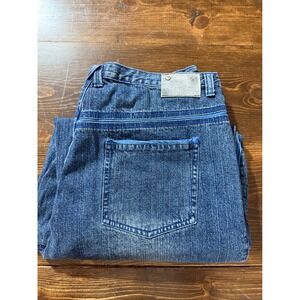 Boom-X BX Jeans Men's Relaxed Fit Denim Blue Knee Accent Size 42x34 Wide Leg‎